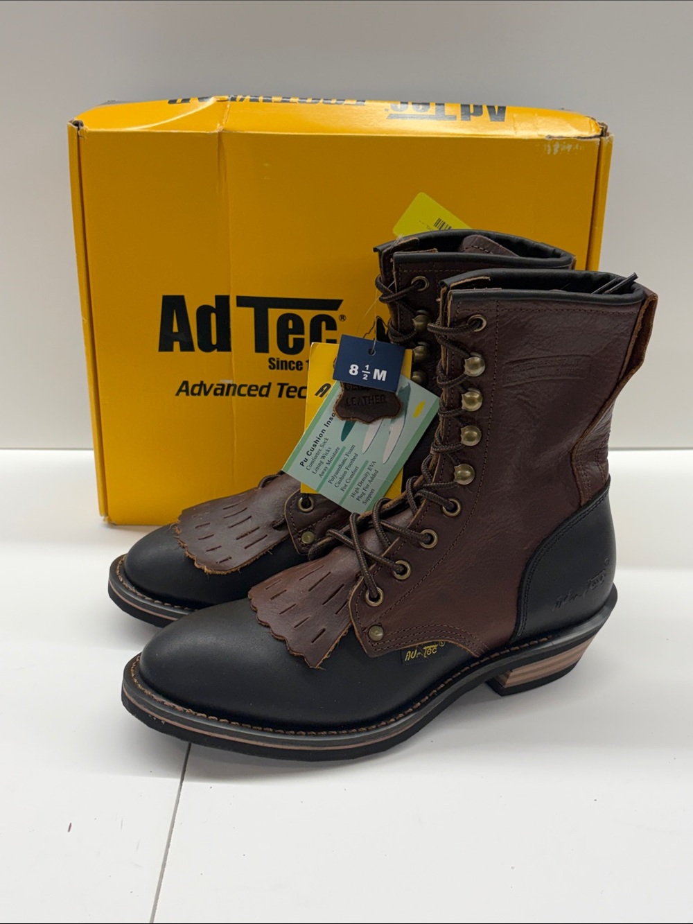 New Ad Tec Women’s Leather Lace-Up Cushioned Steel toe Work Boots Size 8.5
